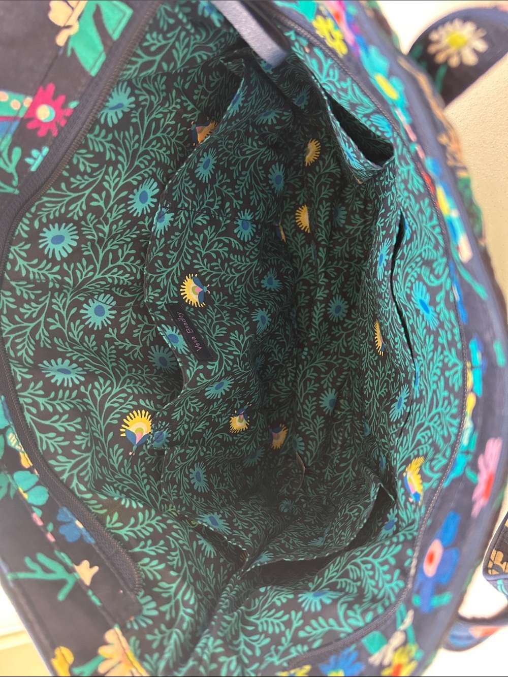 Vera Bradley Navy Quilted Floral Tote with Teal & Pink Accents - Picture 3 of 8